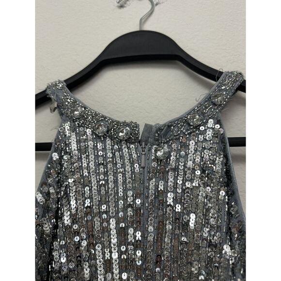 Mac Duggal Platinum Sleeveless Sequin Floor-Length Dress Size 12 Style 4963 - Picture 8 of 12